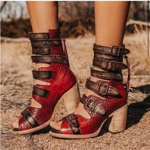 Freebird by Steven Red Croc Chunky Heel Boots